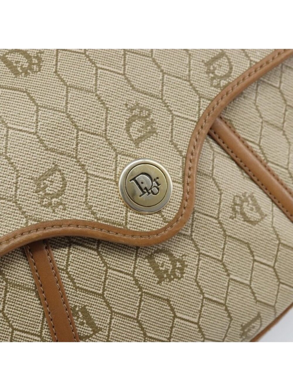 Authentic Christian Dior Honeycomb Canvas Shoulder Bag PVC Beige Gold - Picture 7 of 16